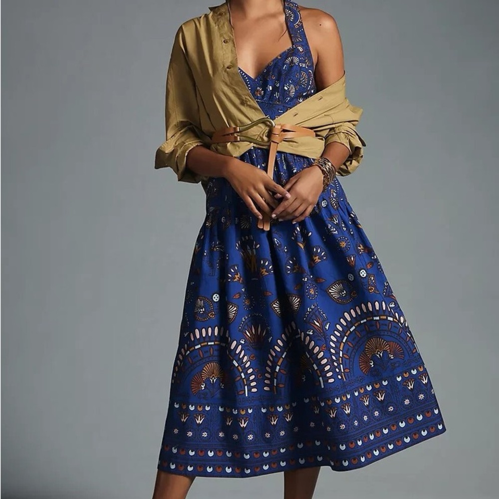 Anthropologie Sweetheart Midi Blue Patterned Dress - Picture 2 of 7